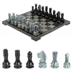 Шахматы с гравировкой "Греческий орнамент" доска 40х40 см змеевик / серый мрамор