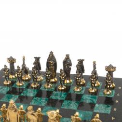 Подарочные шахматы "Средневековье" бронза змеевик 40х40 см
