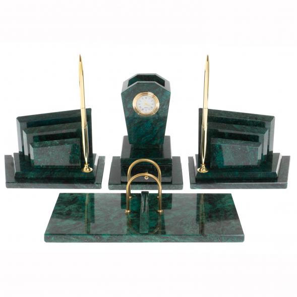 Офисный канцелярский набор &amp;quot;Бюрократ&amp;quot; из темно-зеленого змеевика 119292