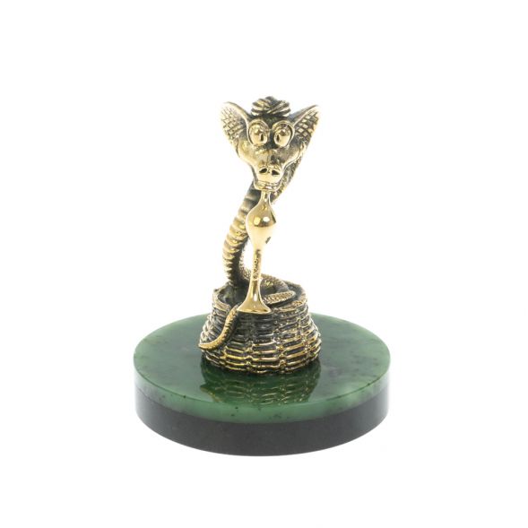Статуэтка «Змея с дудочкой» бронза на подставке из нефрита 128628