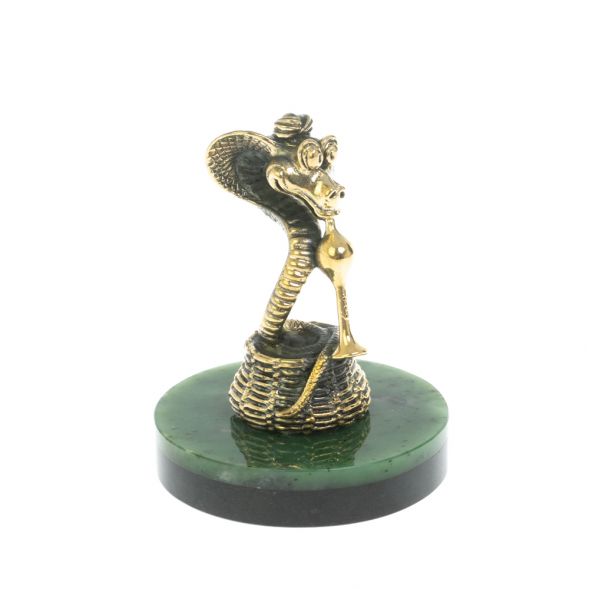 Статуэтка «Змея с дудочкой» бронза на подставке из нефрита 128628