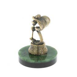 Статуэтка "Змея с дудочкой" бронза на подставке из нефрита
