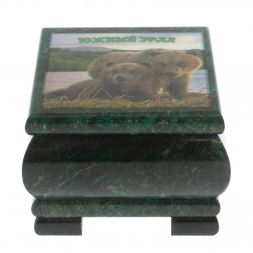 Шкатулка &amp;quot;Мишки&amp;quot; из змеевика 10х10х7 см