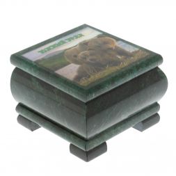 Шкатулка &amp;quot;Мишки&amp;quot; из змеевика 10х10х7 см