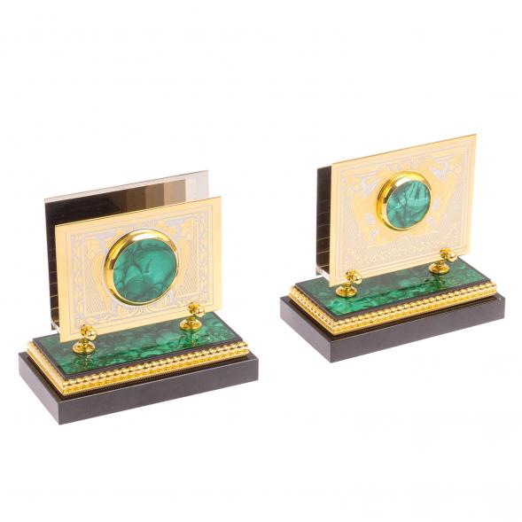 Настольный набор из малахита &amp;quot;Конь на дыбах&amp;quot; Златоуст 118655