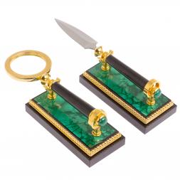 Настольный набор из малахита &amp;quot;Конь на дыбах&amp;quot; Златоуст