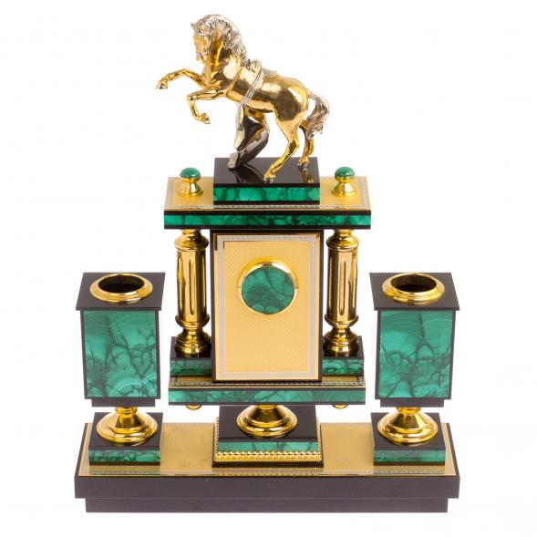 Настольный набор из малахита &amp;quot;Конь на дыбах&amp;quot; Златоуст 118655