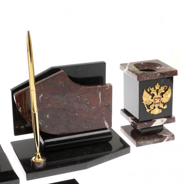 Настольный набор с гербом и флагом России камень креноид змеевик 129651