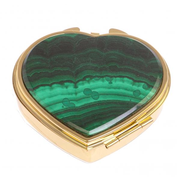 Таблетница &amp;quot;Сердце&amp;quot; на 3 отделения малахит цвет золото 125085