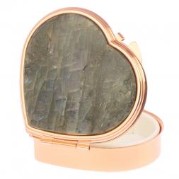 Таблетница "Сердце" на 3 отделения камень лабрадор цвет красное золото