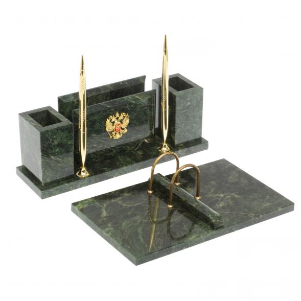 Настольный набор &amp;quot;Советник&amp;quot; с гербом РФ шабровский змеевик 127068