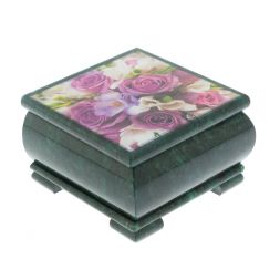 Шкатулка &amp;quot;Букет Роз&amp;quot; камень змеевик 13х13х8 см