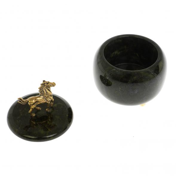 Шкатулка круглая &amp;quot;Лошадка&amp;quot; бронза змеевик 8х8х8,5 см 123577