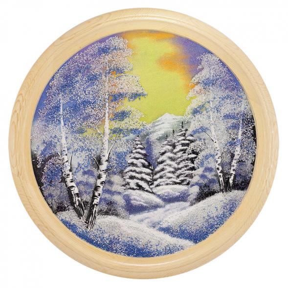Панно каменное на тарелке из дерева &amp;quot;Зимний пейзаж&amp;quot; 50 см 111131