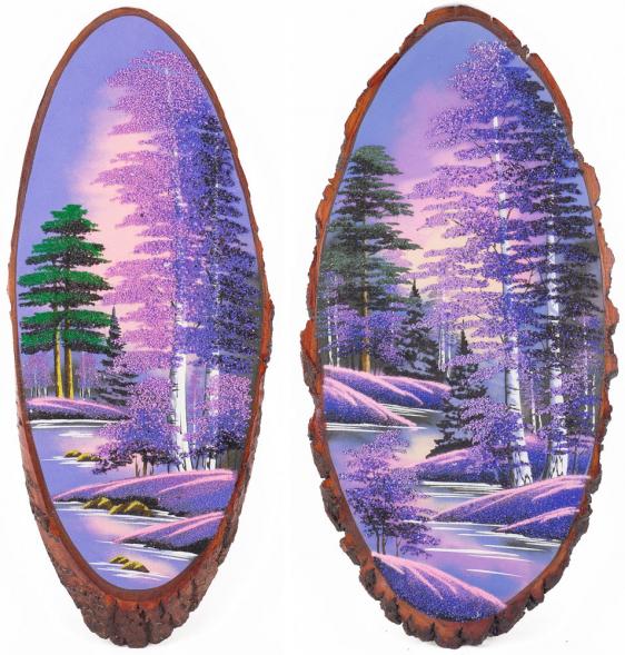 Панно на срезе дерева &amp;quot;Рассвет&amp;quot; вертикальное 75-80 см каменная крошка 111087