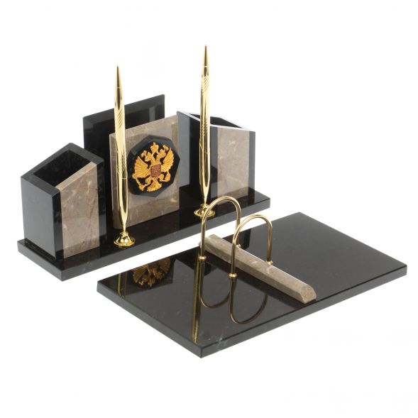 Письменный набор &amp;quot;Канцелярский&amp;quot; с гербом камень бежевый мрамор 127467