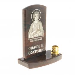 Икона с подсвечником "Св. Пантелеймон" камень обсидиан