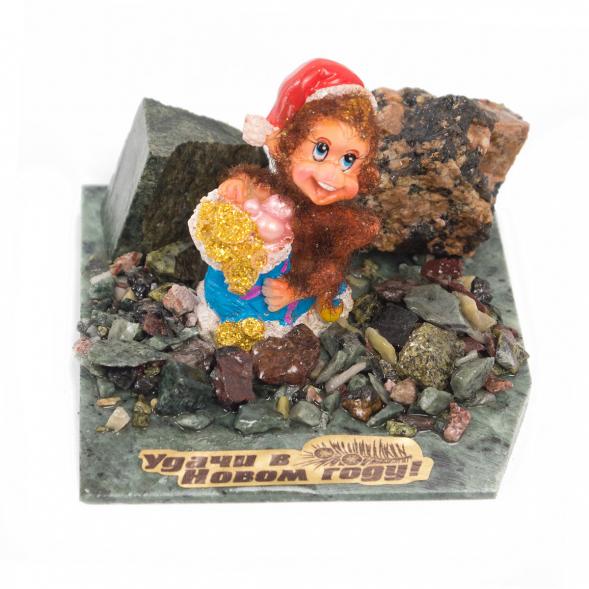 Сувенир &amp;quot;Обезьянка с синим мешком №3&amp;quot; змеевик 116756