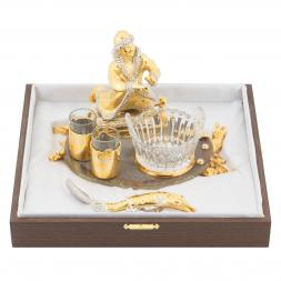 Икорница с 2 стопками &amp;quot;Емеля со щукой&amp;quot; камень агат Златоуст