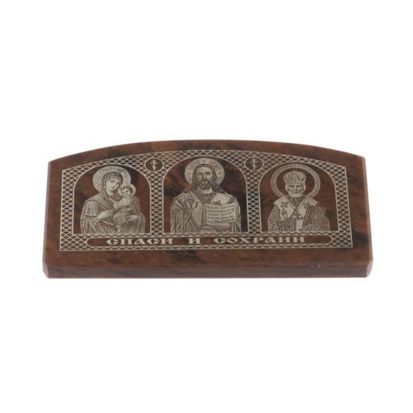 Икона в машину из коричневого обсидиана &amp;quot;Триптих&amp;quot; 6х3 см 127863