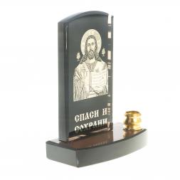 Икона с подсвечником "Спаситель" камень обсидиан