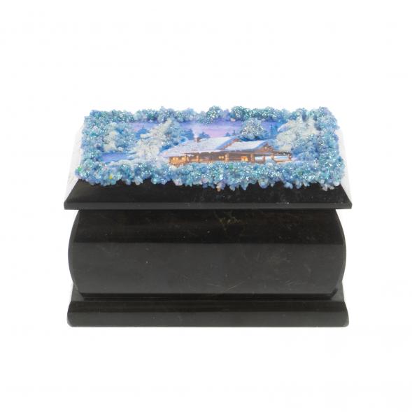 Шкатулка &amp;quot;Зимний пейзаж с домиком&amp;quot; змеевик каменная крошка 10х6,5х6 см 127308