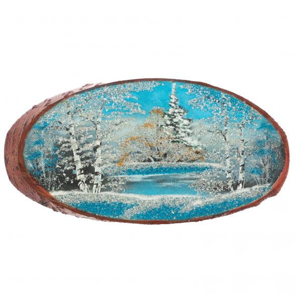 Панно на срезе дерева &amp;quot;Зима&amp;quot; горизонтальное 40-45 см каменная крошка 129512