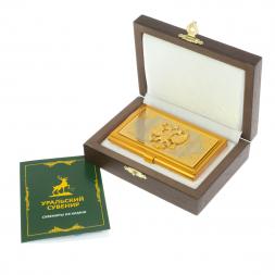 Металлическая визитница "Герб России" в подарочном футляре Златоуст