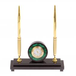 Часы настольные с двумя ручками камень малахит