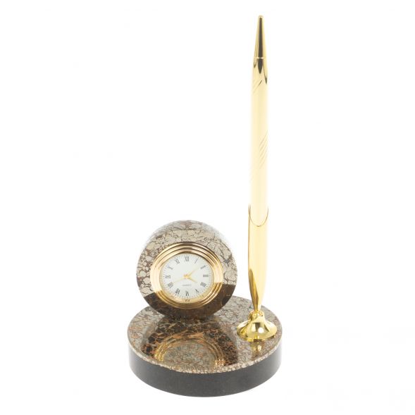 Подставка под ручку с часами &amp;quot;Сияние&amp;quot; из пирита 8,5х8,5х21 см 127226