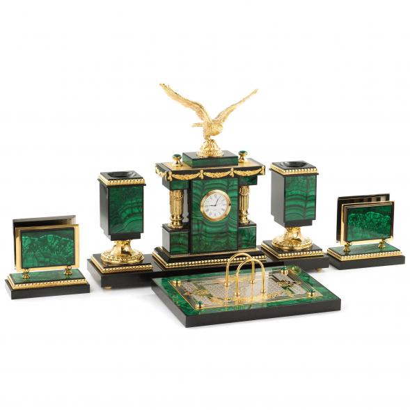 Настольный набор &amp;quot;Орел&amp;quot; из малахита 120467