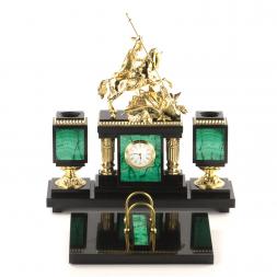 Письменный набор &amp;quot;Георгий Победоносец&amp;quot; из камня малахит с бронзой