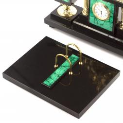 Письменный набор &amp;quot;Георгий Победоносец&amp;quot; из камня малахит с бронзой