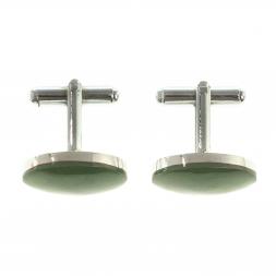 Запонки камень нефрит овальные