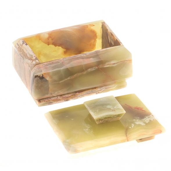 Шкатулка из оникса зелено-коричневая 10,5х7х6,5 см (3х4) 124655