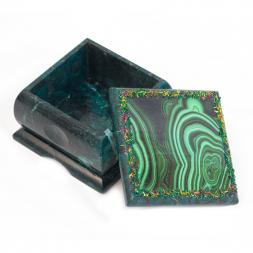 Шкатулка с иллюстрацией под малахит 10х10х7 см