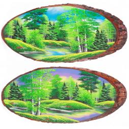 Панно на срезе дерева "Лето" горизонтальное 65-70 см каменная крошка