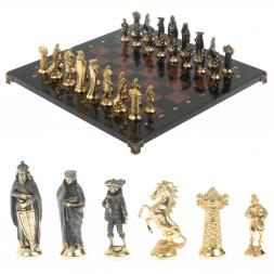 Шахматы "Средневековье" доска 40х40 см из змеевика и лемезита