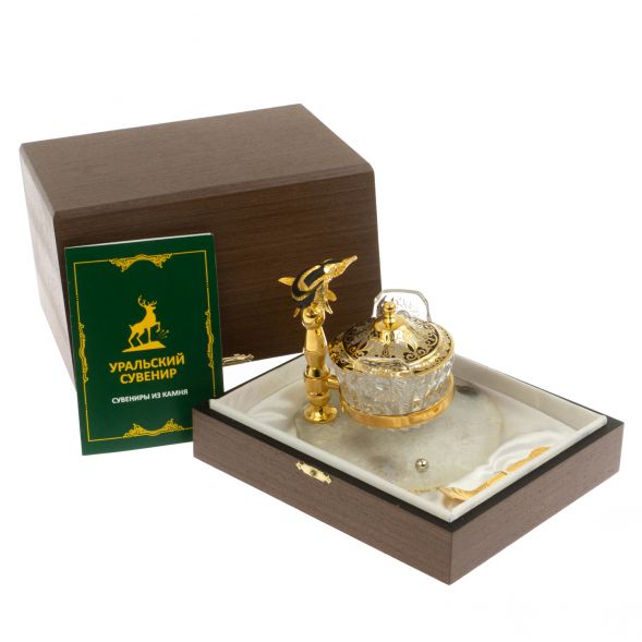 Икорница &amp;quot;Стерлядка&amp;quot; на ножке камень агат Златоуст 129006