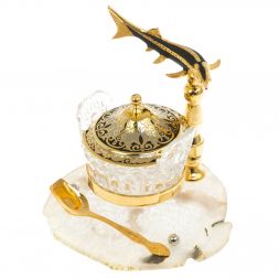 Икорница "Стерлядка" на ножке камень агат Златоуст