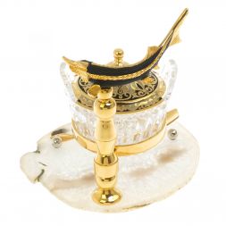 Икорница "Стерлядка" на ножке камень агат Златоуст