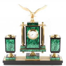 Письменный набор &amp;quot;Сенатор&amp;quot; с лампой камень малахит Златоуст