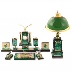 Письменный набор &amp;quot;Сенатор&amp;quot; с лампой камень малахит Златоуст