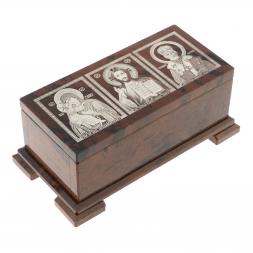 Шкатулка с иконой &amp;quot;Святые лики&amp;quot; камень обсидиан 18,5х10х7,5 см