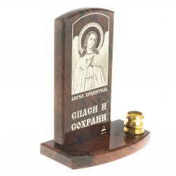 Икона с подсвечником "Ангел Хранитель" камень обсидиан