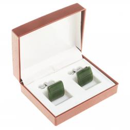 Запонки камень нефрит квадратные