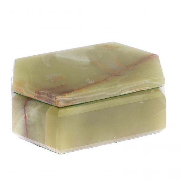 Шкатулка шестиугольная из зелено-коричневого оникса 12,5х9х4,5 см 125629