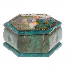 Каменная шкатулка "Хозяйка медной горы зима" 14х12,5х7 см