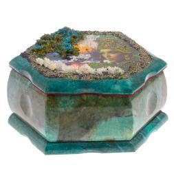 Каменная шкатулка "Хозяйка медной горы зима" 14х12,5х7 см