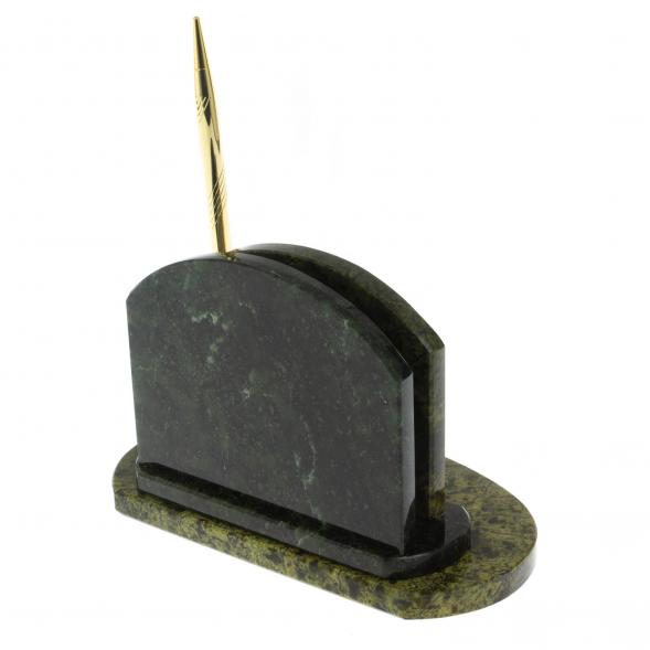 Визитница настольная для бумаг с часами и ручкой / змеевик 128786